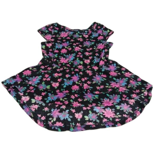 Faded Glory Girls Cap Sleeve Top Blouse Floral High Low Ruffle Black Pink Size 6 - Picture 2 of 4
